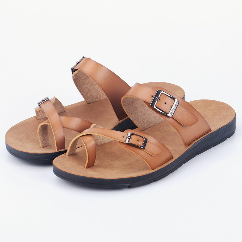 Dép sandal nữ quai ngang đế bệt thoáng khí kiểu Hàn Quốc — Màu Sâm panh, Nâu vàng, Nâu Đen