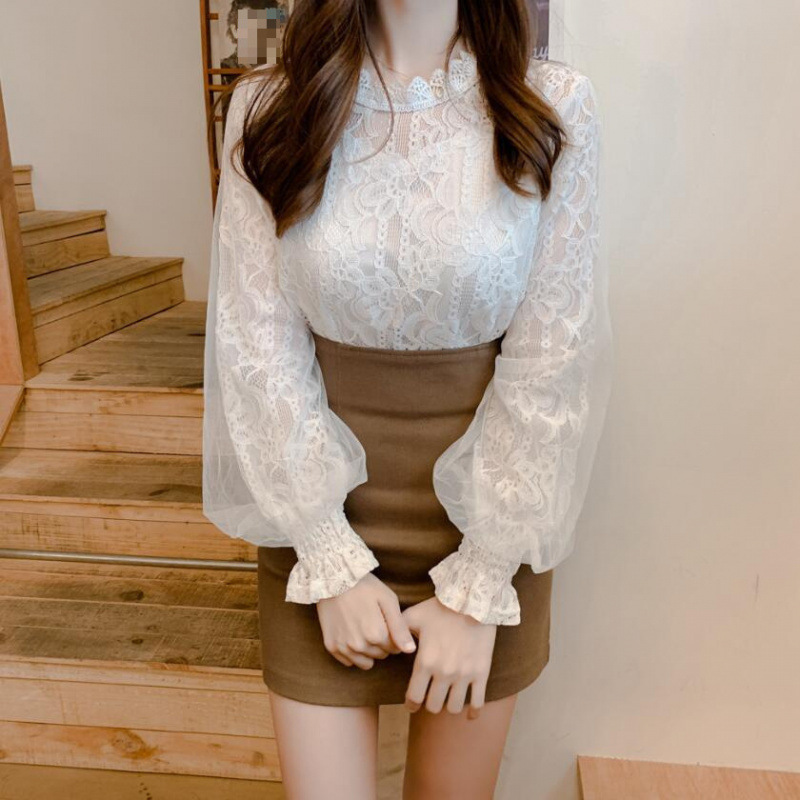 Shirt with Autumn Embroidery, Lace Mesh Top for Women, New Lace Blouse with Sweet and Loose Fit Shirt with Autumn Embroidery, Lace Mesh Top for Women, New Lace Blouse with Sweet and Loose Fit