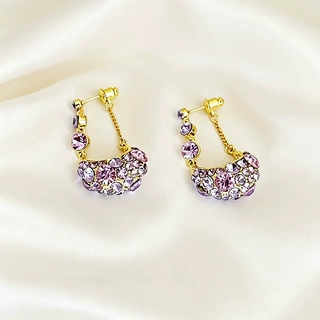紫色满钻包包耳钉女气质时尚精致大气耳环新款轻奢小众复古耳饰品
