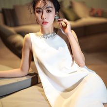 重工手工钉珠镶钻无袖包臀黑白色职业直筒连衣裙欧美春夏女装2025