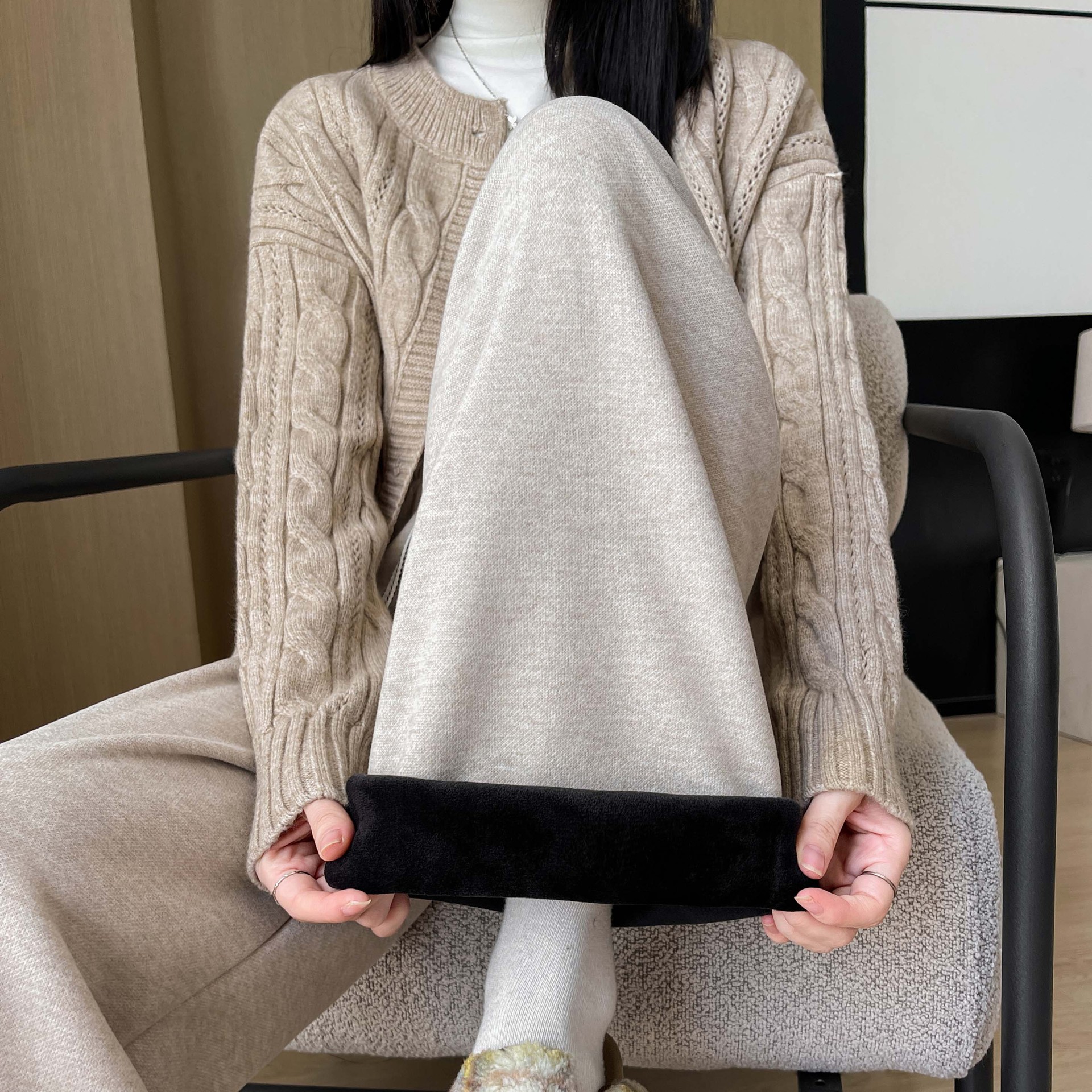 K9116糯米裤女秋冬季高腰垂感宽松休闲阔腿裤加绒加厚软糯直筒裤