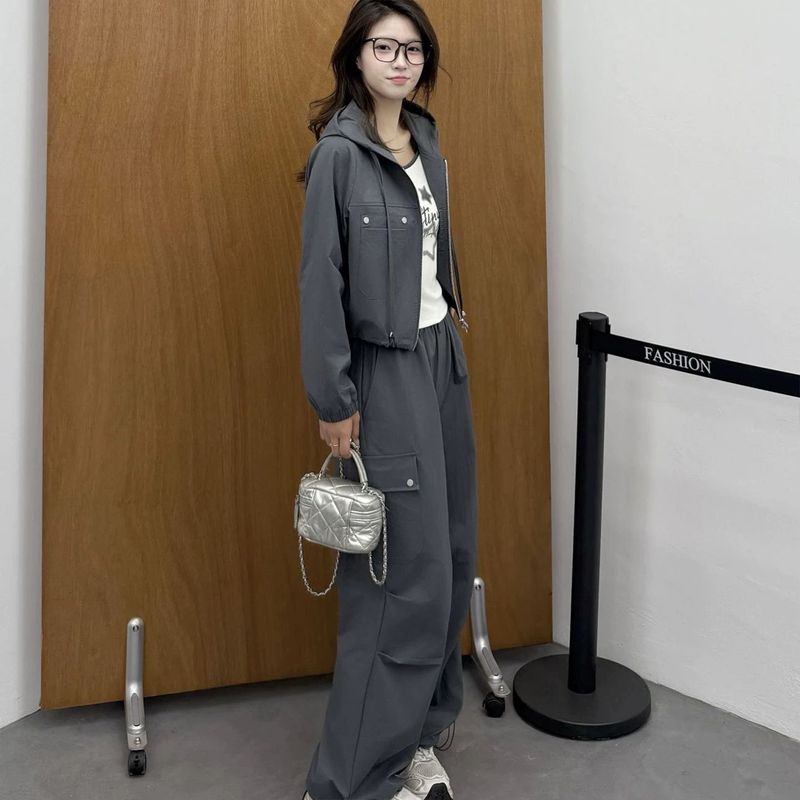 时尚工装套装女2025秋季新款连帽洋气减龄显瘦炸街酷飒外套三件套|undefined