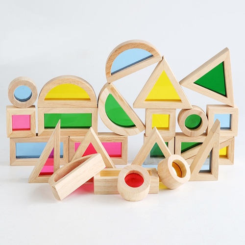 Children's colorful kaleidoscope creative building blocks with colorful windows for early education shape and color recognition wooden toys