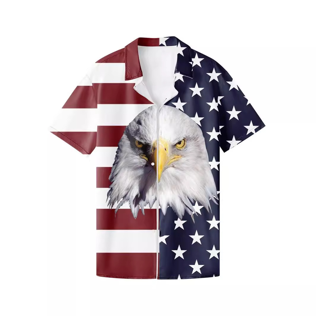 Men's Clover Shirt Short-sleeved Shirt Fashion Casual Color-matching Laps Button Half-sleeved Top T-Shirt Shirt