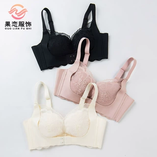 果恋 蕾丝性感前扣聚拢真丝文胸 薄款无钢圈收副乳桑蚕丝内衣透气