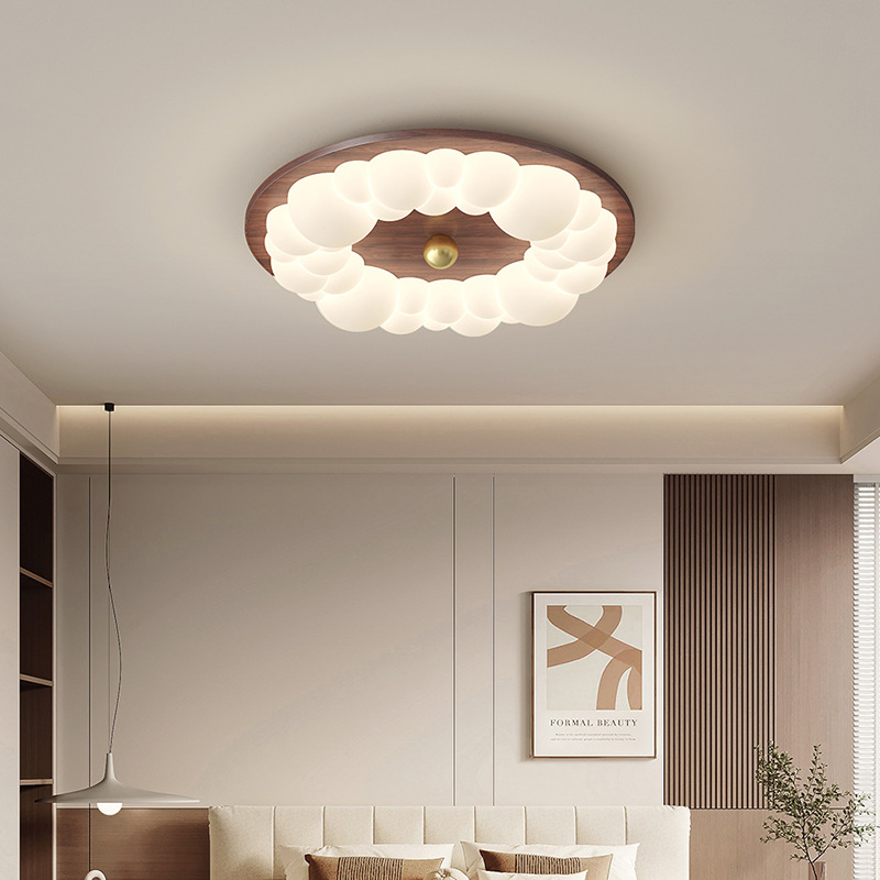Lámpara de techo de dormitorio de grano de madera retro, lámpara de dormitorio principal de viento de tronco de burbuja, lámpara de habitación de diseño de atmósfera moderna simple