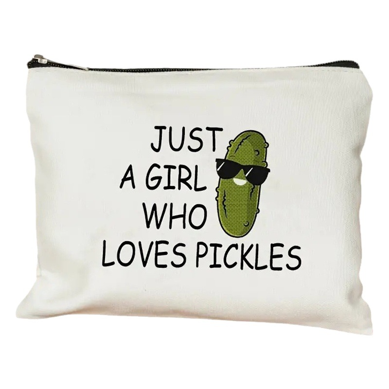 Bolsa de Maquillaje de Lino con Estampado de Pepino de Temu, Bolsa de Almacenamiento de Cosméticos con Cremallera para Mujer, Impresión a Doble Cara