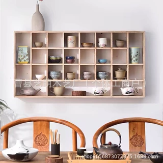 定制烧桐木博古架实木壁挂墙茶具架隔断置物架客厅多宝阁中式简约