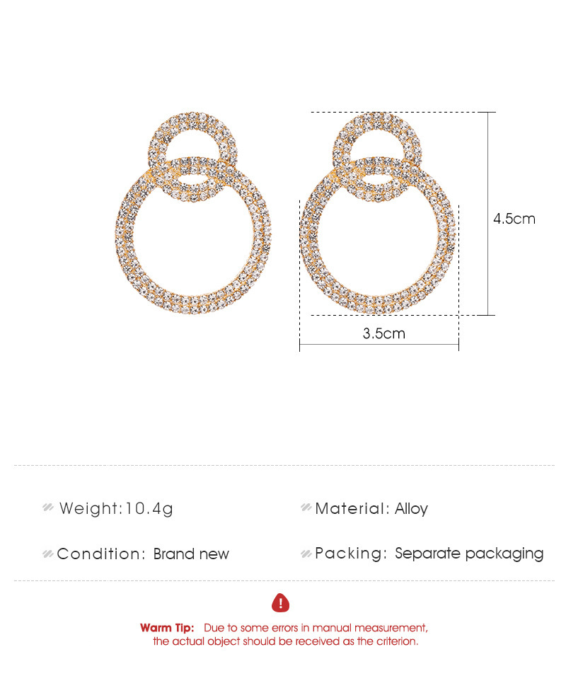 Fashion Full Diamond Geometric Double Circle Earrings Wholesale Nihaojewelry display picture 1