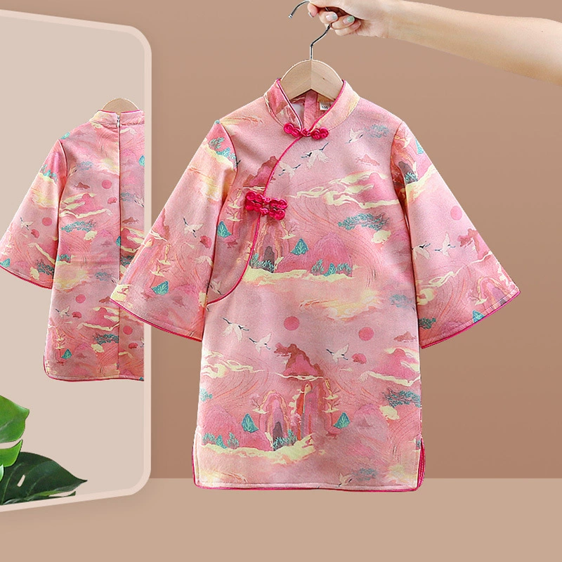 Детский осенний чхонсам, ретро бархатное этническое платье, Hanfu, этнический стиль