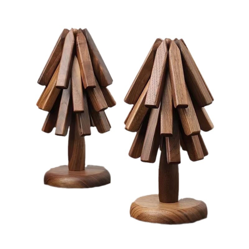 Estilo de lujo ligero posavasos de madera en forma de árbol de Navidad escritorio tazón y plato de aislamiento estera té de la tarde bebidas posavasos de café