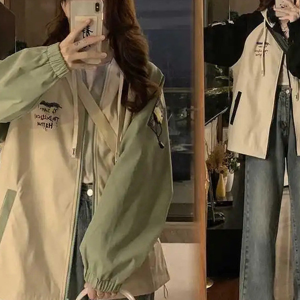 Women's Spring and Autumn New Student Version df Hong Kong-style Hooded Loose Casual Coat Spring and Autumn All-match Loose Top