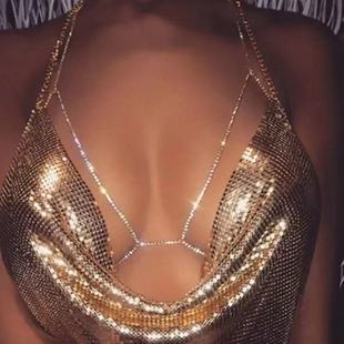 Cross-Border Accessories Beach Diamond Chain Chest Chain Super Flash Sexy Rhinestone Halter Body Chain Bikini European and American Style Chest Chain
