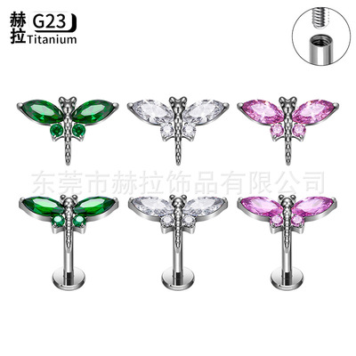 跨境爆款f136唇钉镶嵌锆石时尚耳钉G23钛合金手工抛光穿刺饰品|ms