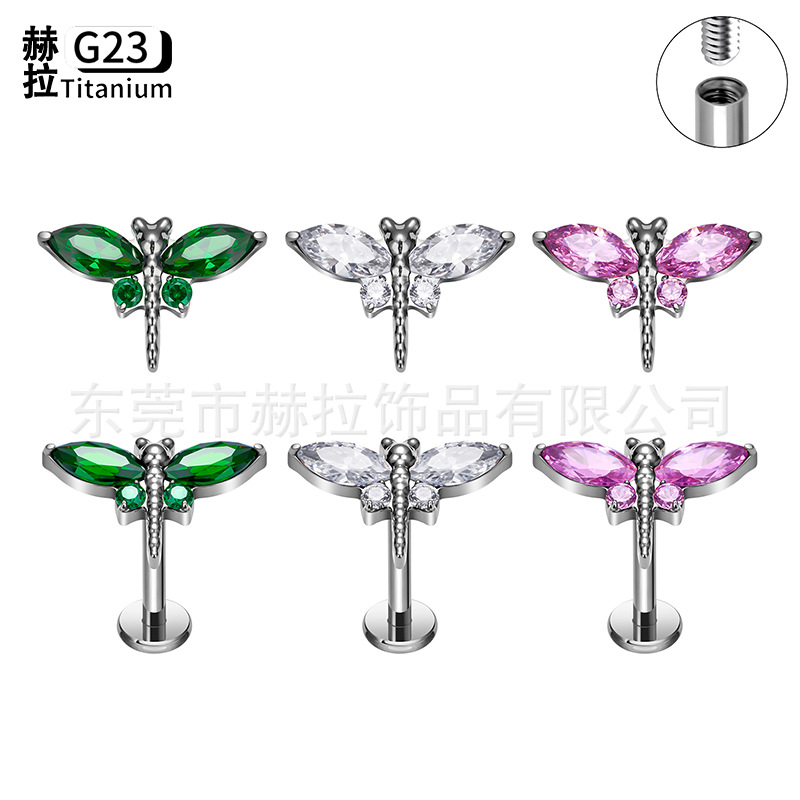 跨境爆款f136唇钉镶嵌锆石时尚耳钉G23钛合金手工抛光穿刺饰品|ms