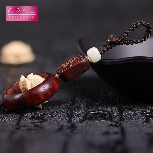 Lotus Keychain, Sandalwood Car Keychain Pendant, Manually Woven Rope Chain Necklace, Decorative Accessory for Couples