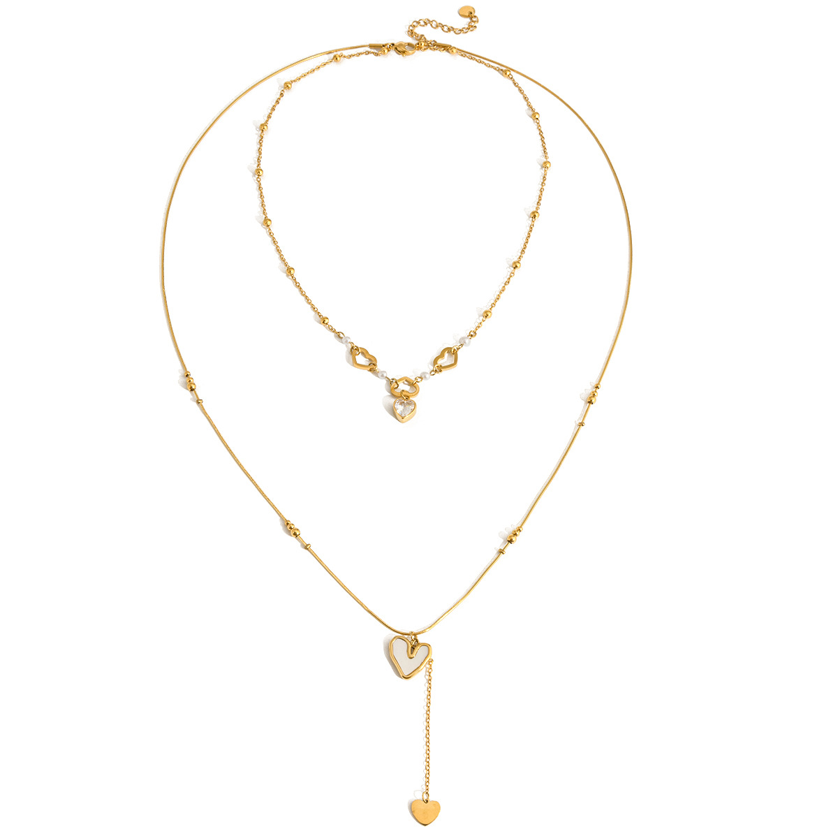 Wanxing Europa y los Estados Unidos usaron doble capa de collar de piedra de concha de estilo de alta calidad 18K de acero inoxidable amor collar de concha image 6