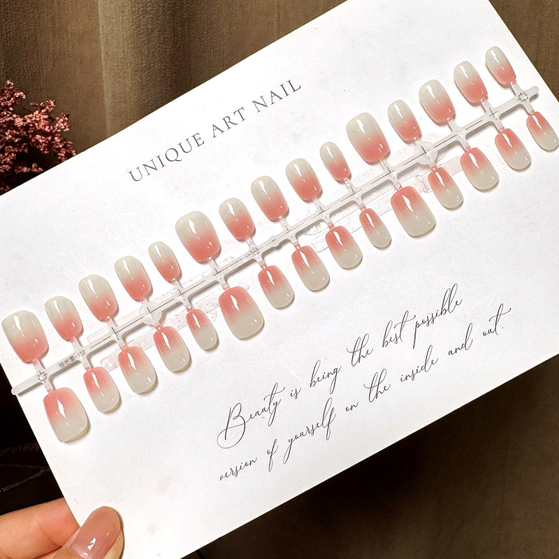 S636-Pre-Made Nails with a Cloud-Like Peach Pink and White Gradient, Translucent, Gentle, Simple, and Detachable Nail Pieces