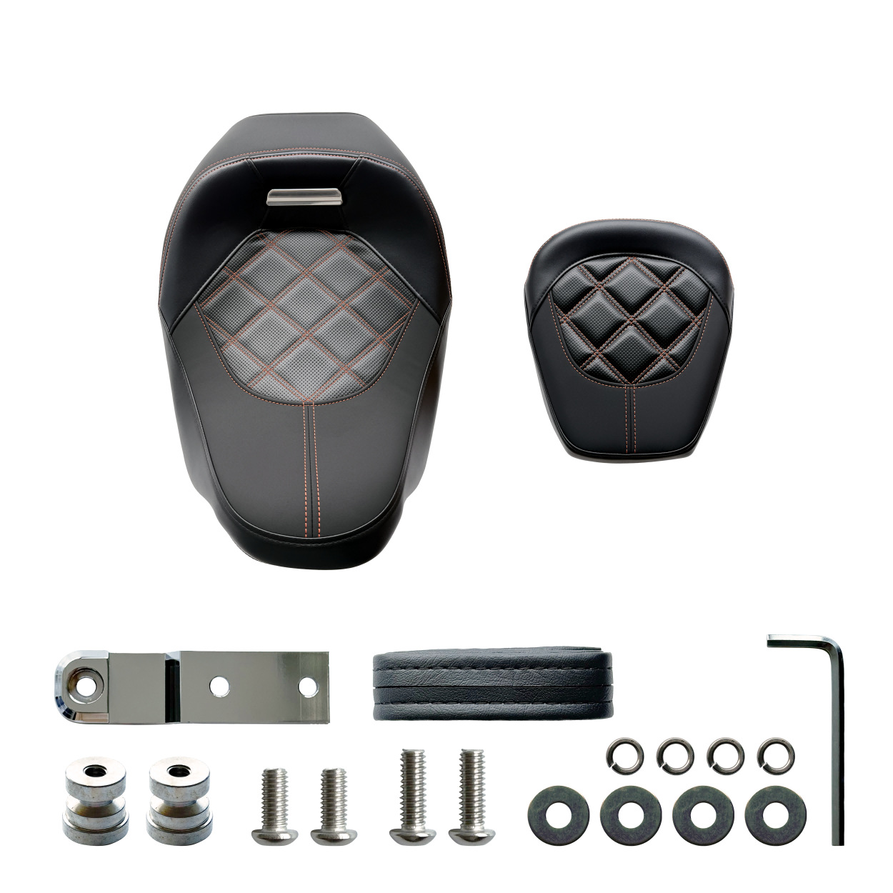 Motorcycle seat cushion suitable for Harley 09-23 Touring CVO split seat cushion with black and orange stitching and diamond pattern