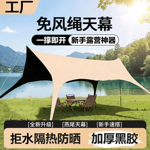 Quick Setup Outdoor Camping Travel Picnic Black Vinyl Octagonal Canopy Thickened Sun Protection Waterproof Black Vinyl Sunshade Tent