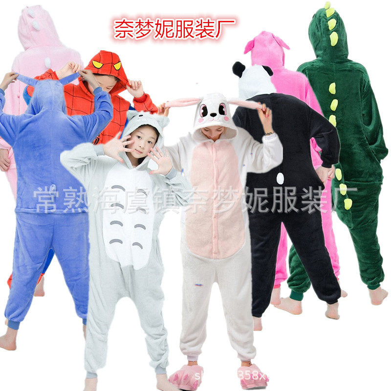 Otoño e Invierno niños y niñas de dibujos animados de animales de una sola pieza pijamas de franela Totoro Panda aseo ropa para el hogar lote mixto