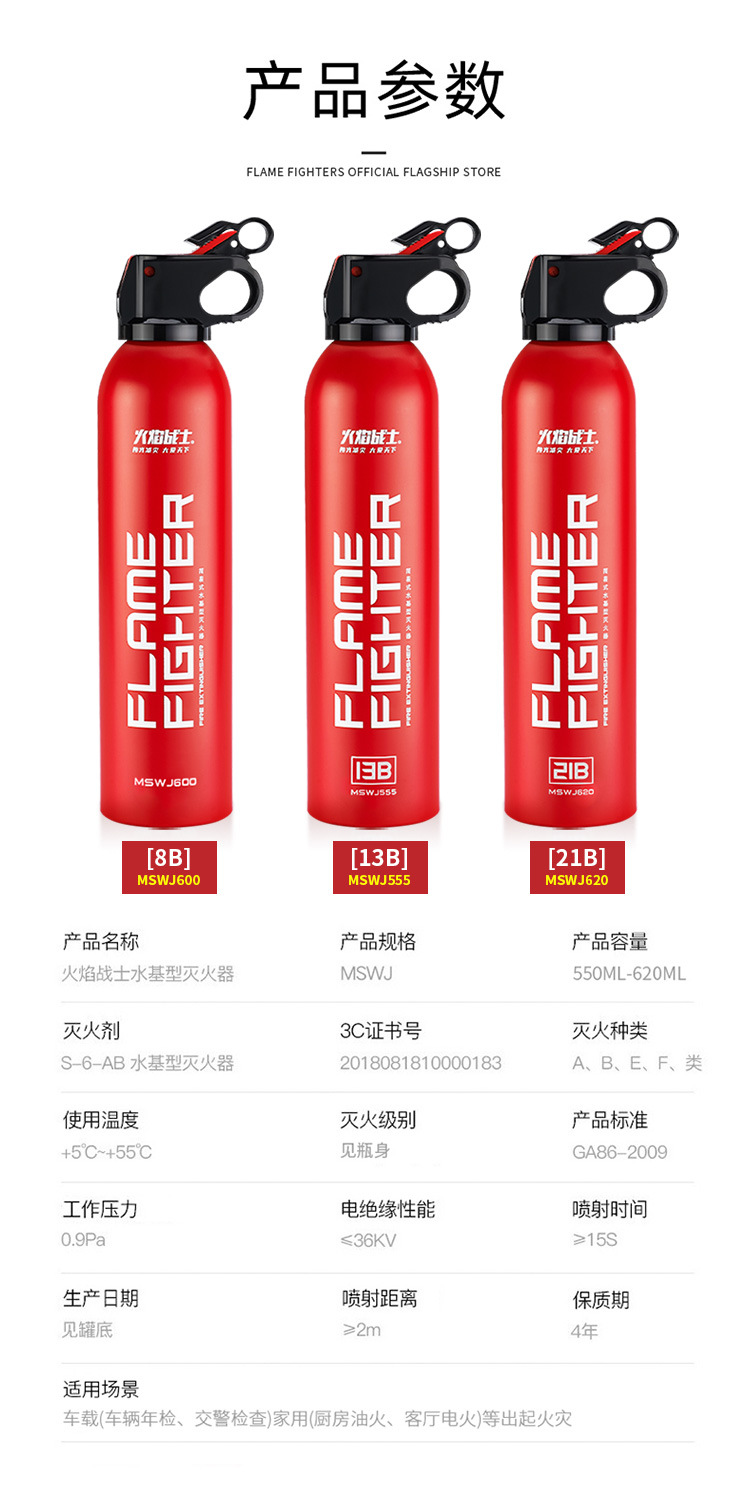 Fire Warrior Vehicle-mounted Fire Extinguisher Vehicle Fire Annual Inspection Equipment Household Small Portable Water-based Fire Extinguisher