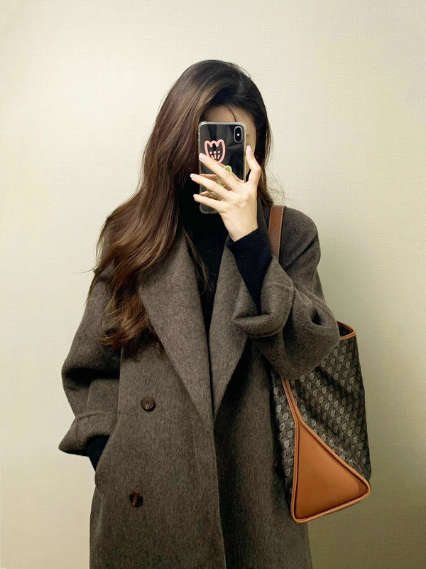 Maillard Double-Sided Cashmere Outwear Women's New Autumn and Winter Korean Style High-End Woolen Outwear Mid-Length