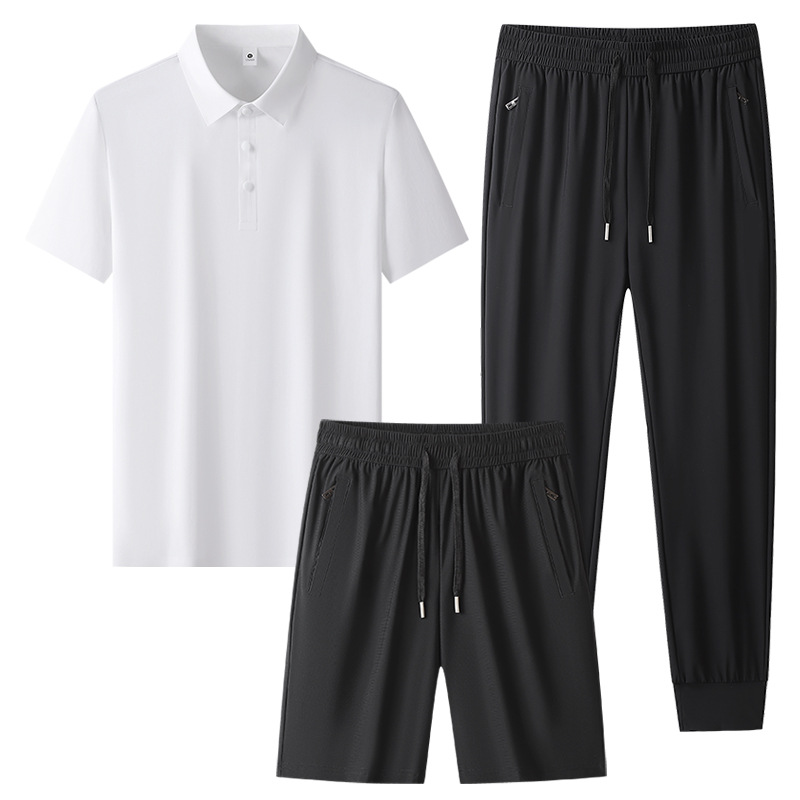 Transfronterizos más grandes set de mediana edad hombre hielo rápido set de secado de verano polo camiseta de tres piezas set de ropa deportiva para correr image 14