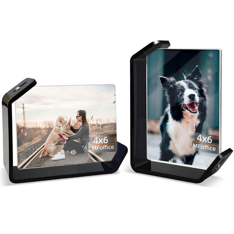 Custom acrylic black 4x 6 inch floating photo frame double-sided modern desktop stand horizontal and vertical display Custom acrylic black 4x 6 inch floating photo frame double-sided modern desktop stand horizontal and vertical display