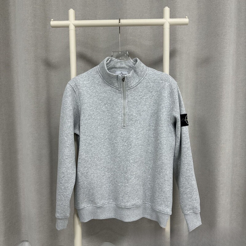 Stone Island New Spring/Autumn Style Ins Compass Arm Patch Half-Zip Pullover Solid Color Terry Crew Neck Loose Sweatshirt