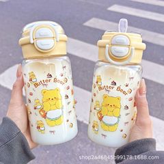 新しいかわいいバターベアイン高価値漫画ストローダブルドリンクカップポータブル女の子大容量カップ