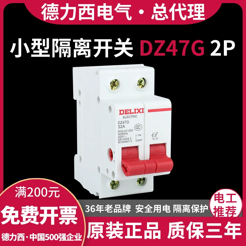 Delixi 2P изолирующий выключатель DZ47G небольшой модульный 20A25A32A40A63A100A главный выключатель 220V