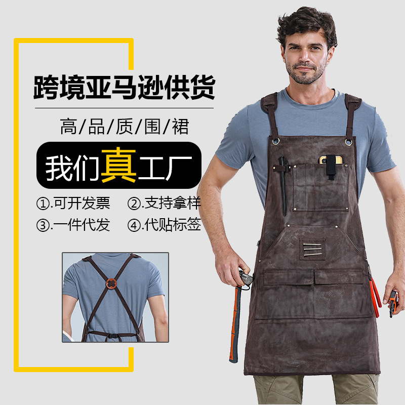 Comercio exterior transfronterizo engrosado delantal herramientas de lona de cuero de bolsillo electricista carpintería ropa de trabajo de cera delantal de lona