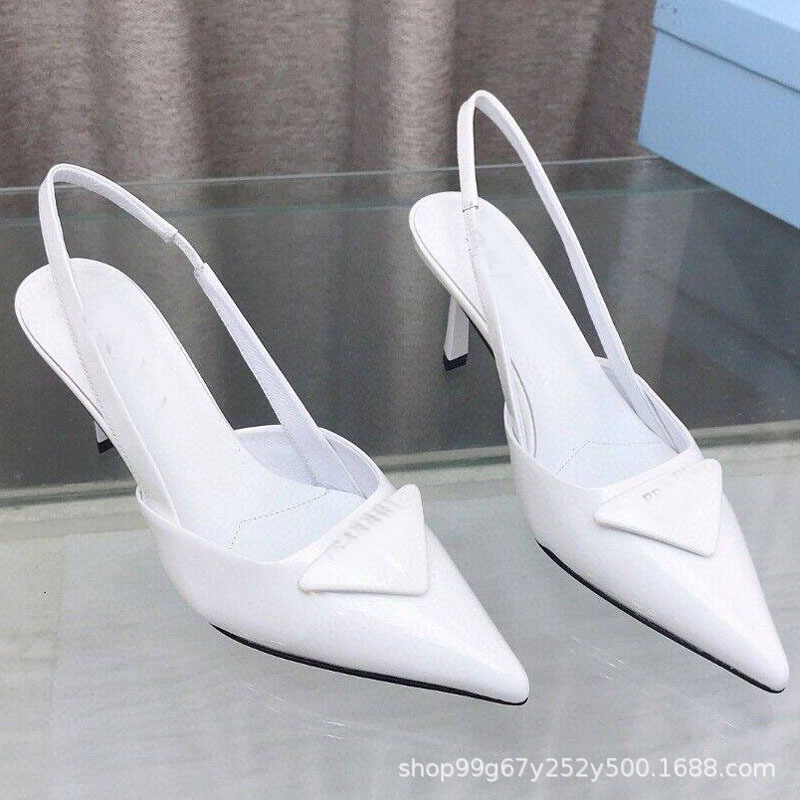 Pra2026 Spring and Summer New Style Pointed Toe 7.5cm Painted Heel Genuine Leather Sole Stiletto High Heel Women's Sandals