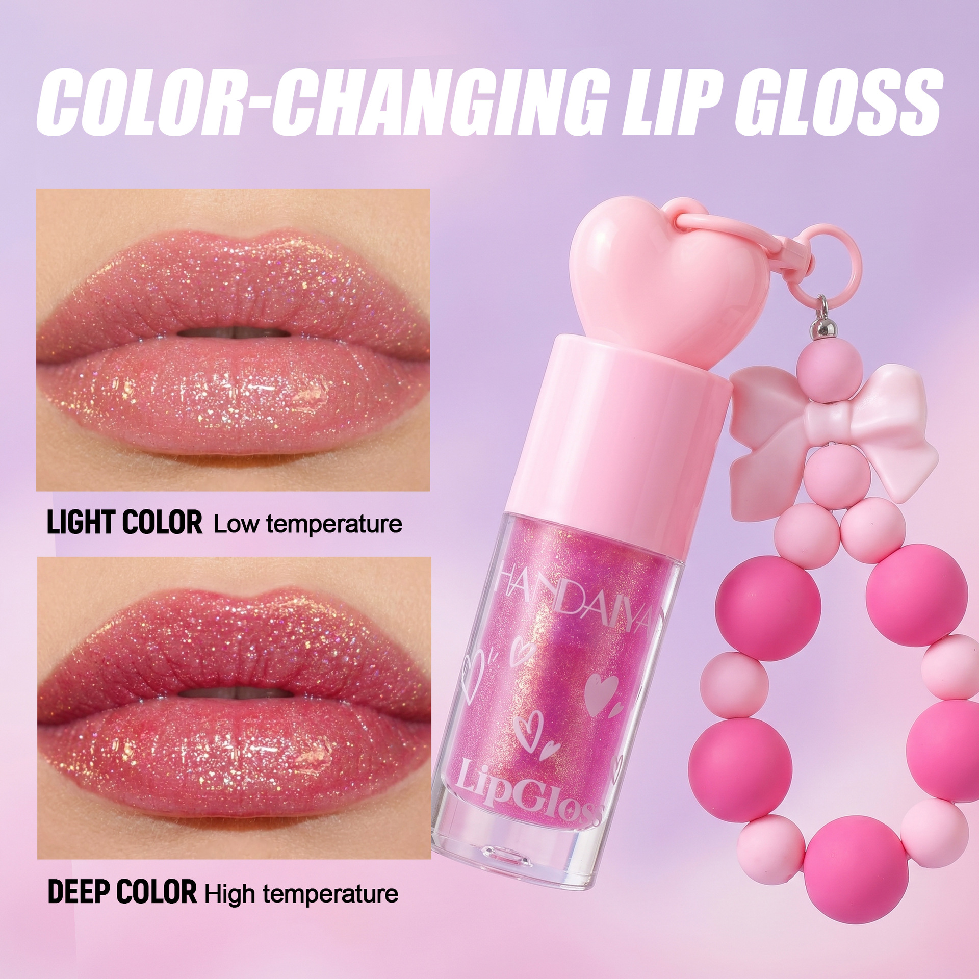 Handaiyan esmalte labial de espejo transfronterizo, fácil de colorear, humectante, pulsera de correa sensible al agua blanca.