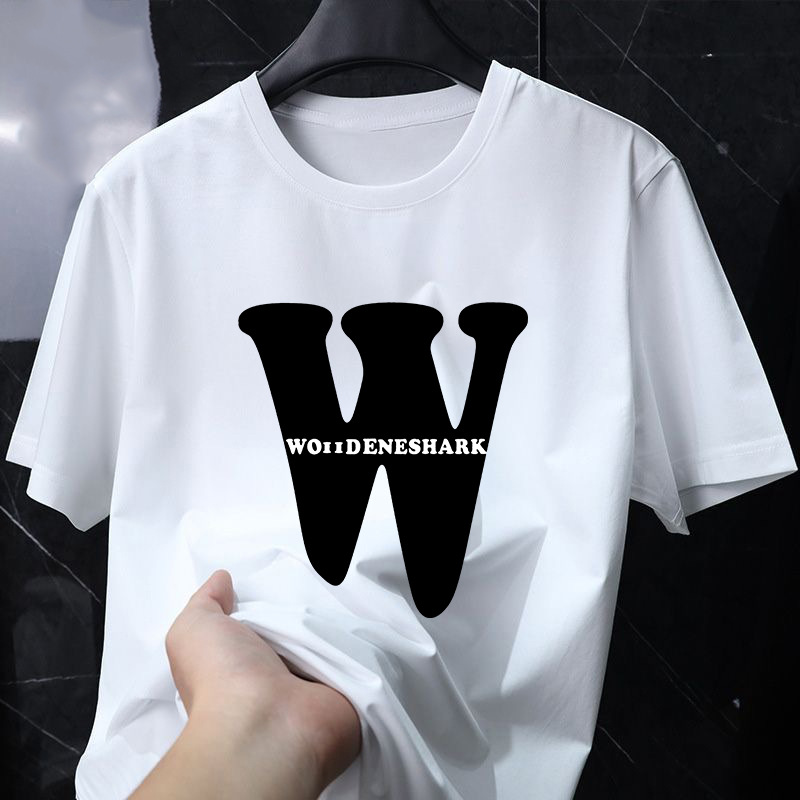 Comercio exterior explosión impresa camiseta de manga corta letras creativas para hombres y mujeres W diseño pareja camiseta de verano suelta camiseta mujer