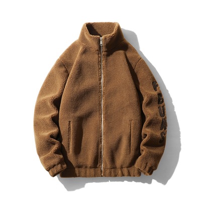 winter Jacket Plush thickening Chaopai cotton-padded jacket Fleece Cotton Large Stand collar brown Lambswool coat