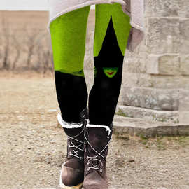 跨境外贸 亚马逊 速卖通WISH秋冬新品万圣节圣诞款打底裤子靴裤女