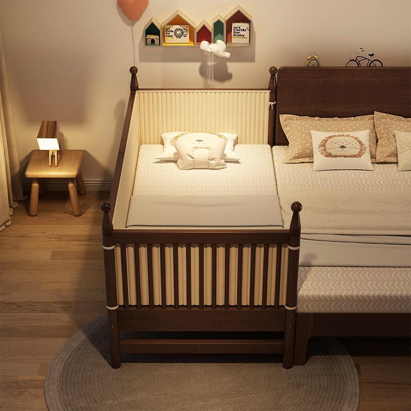 Solid Wood Baby Splicing Bed with Guardrail Bedside Bed All Solid Wood Children's Bed Boy and Girl Splicing Large Bed Crib