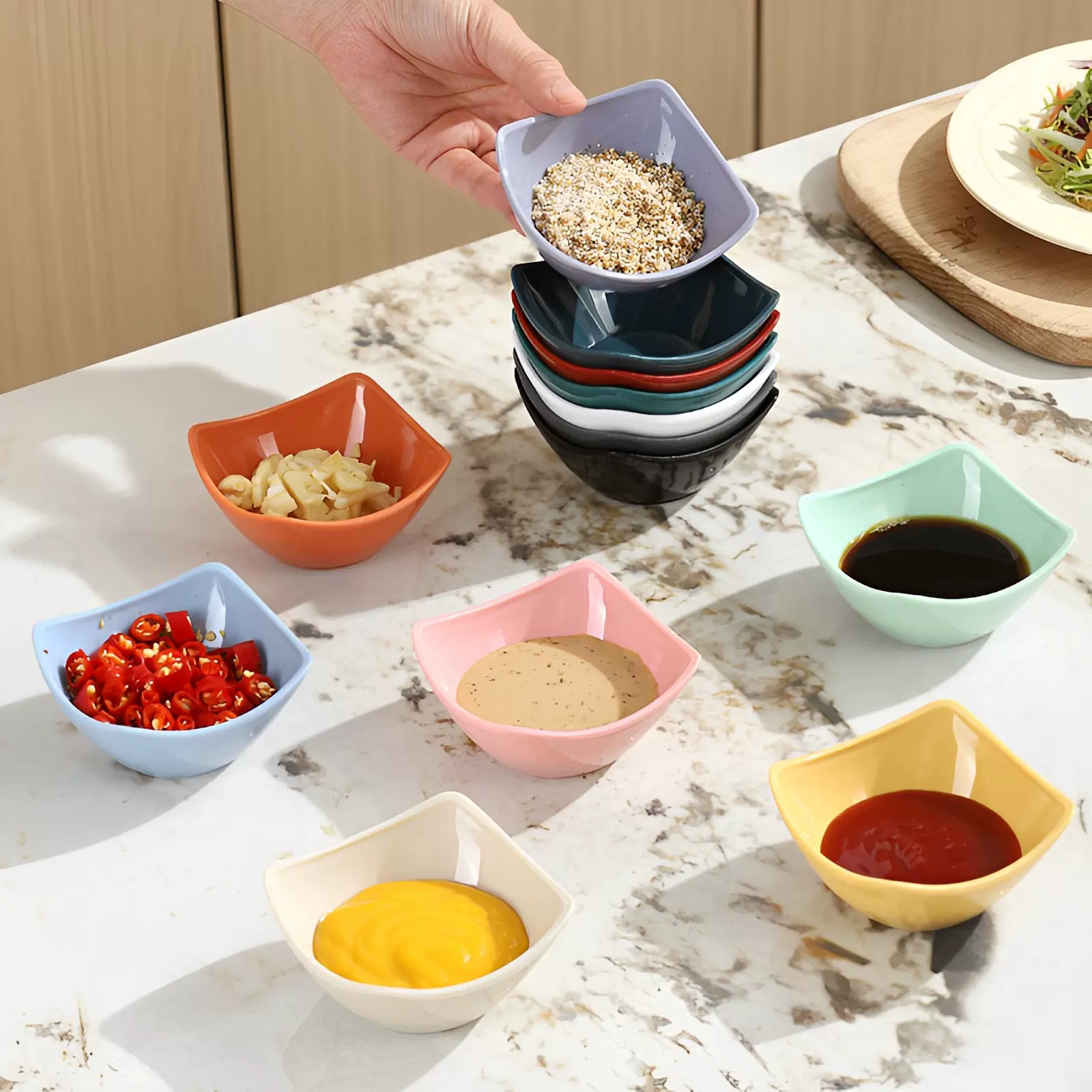 蘸料碟家用小碟子塑料火锅烤肉调料碟酱油醋碟调味四角小吃碗商用