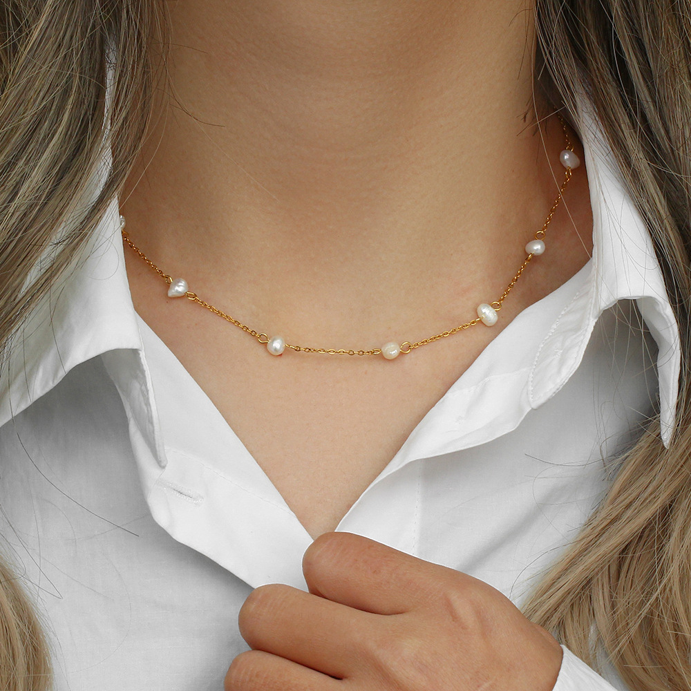 Women's Lady Geometric Stainless Steel Necklace Geometry Plating Metal Pearl Stainless Steel Necklaces display picture 8