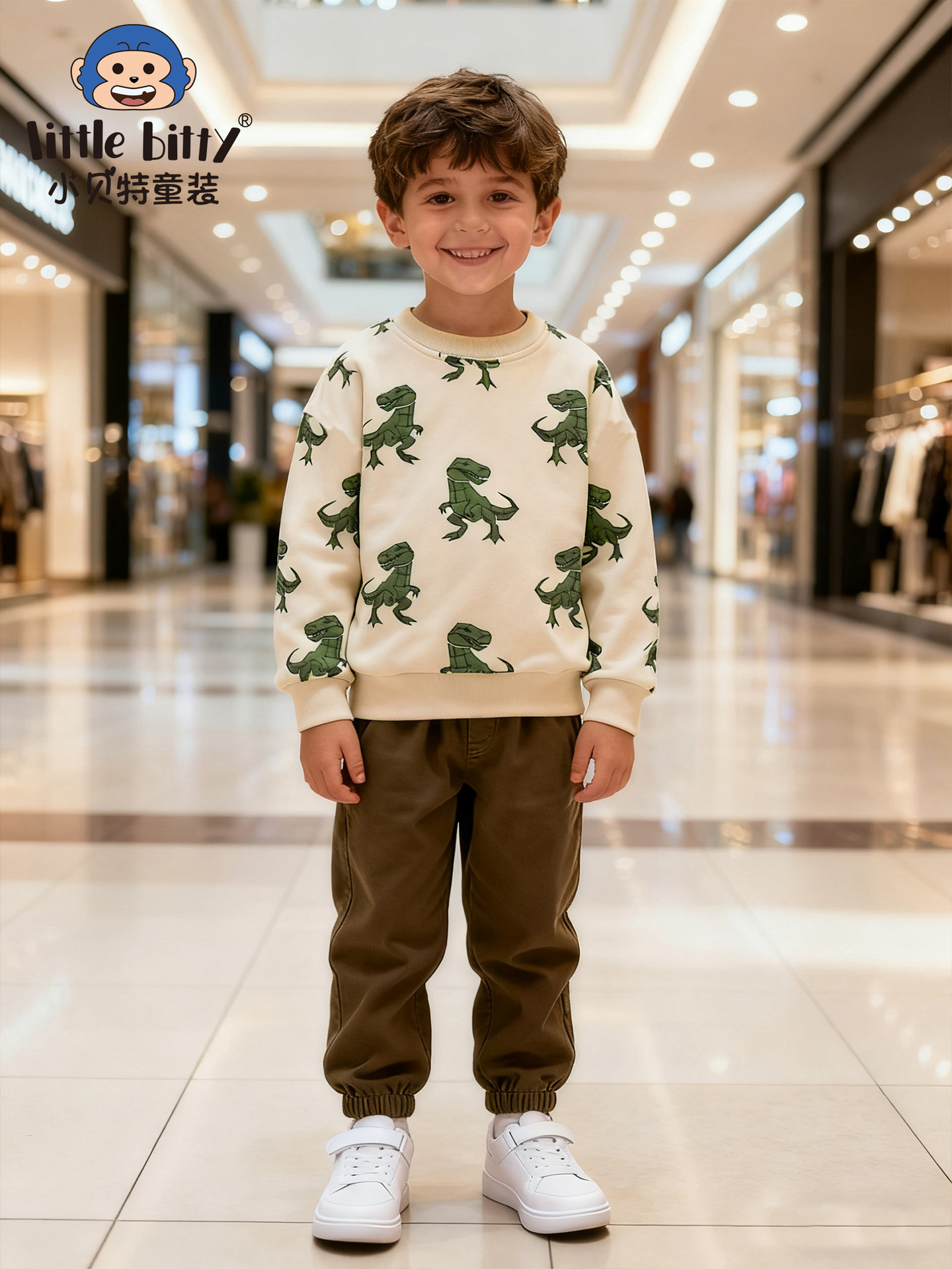 Cross-Border Children's Clothing European and American Children's Sweatshirts Cartoon Dinosaur Digital Printing Pullover Round Neck Knitwear Ready for Sale