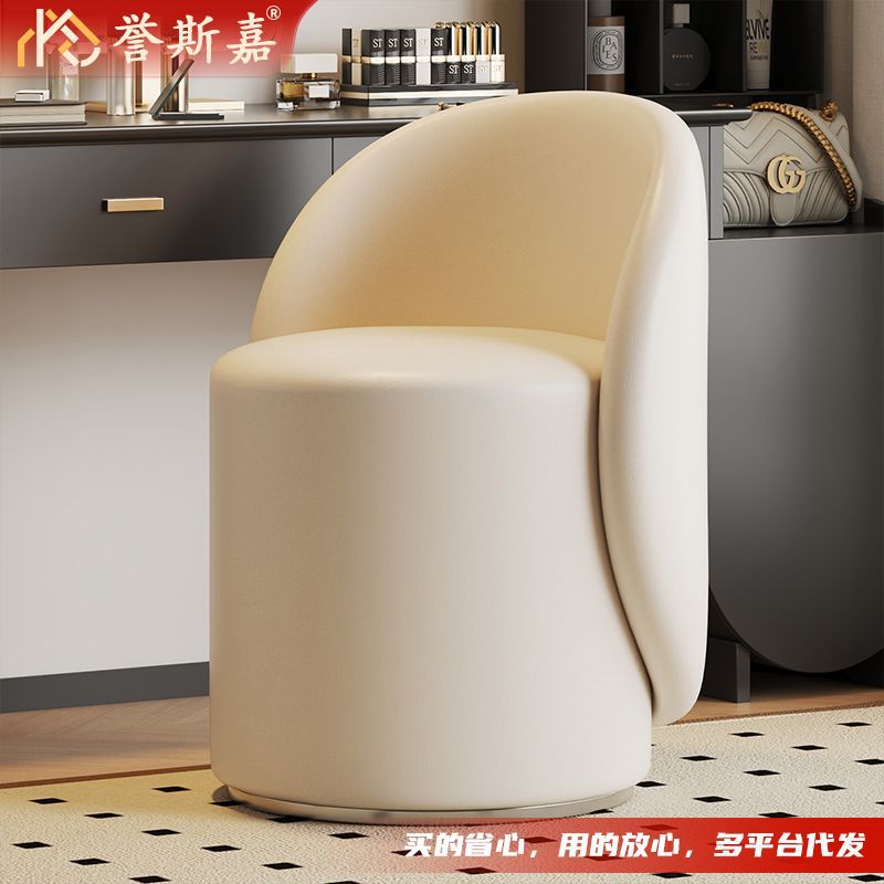 Makeup stool with low back, home use sofa chair, leather ottoman for girls' bedroom dressing table, rotating shoe-changing round stool for dressing room