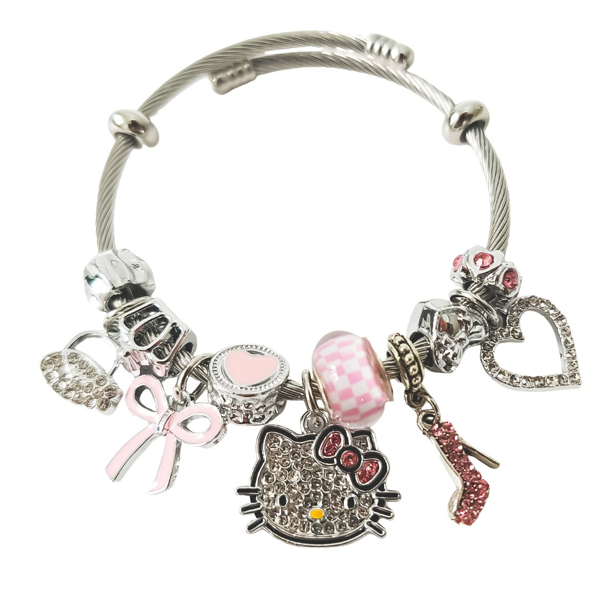 Браслет (Hello Kitty) браслет с подвесками из нержавеющей стали, мультяшные подвески, милые розовые акценты