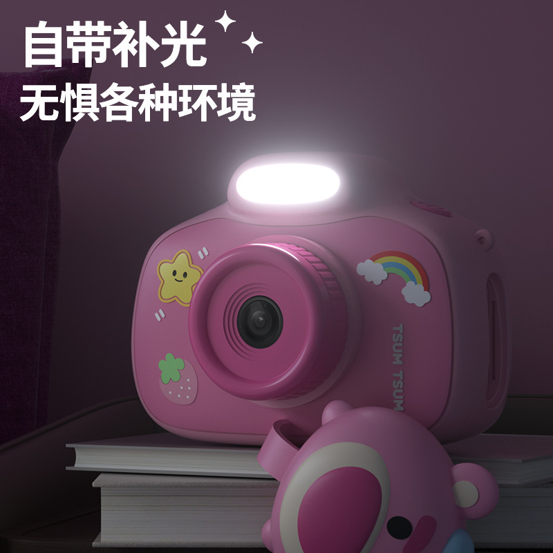 新しい子供用カメラおもちゃ写真とビデオ女の子デジタルカメライチゴクマ誕生日プレゼントベビーギフト|undefined