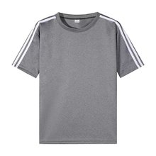 夏季新款三条杠短袖圆领T恤上衣男女款 休闲宽松百搭运动五分袖潮