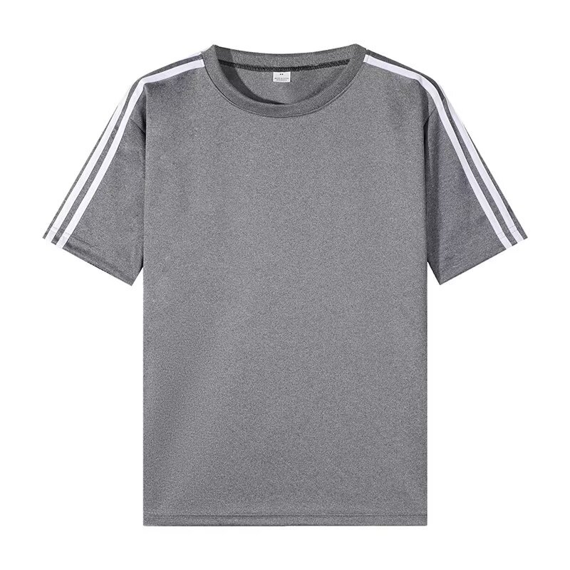 夏季新款三条杠短袖圆领T恤上衣男女款 休闲宽松百搭运动五分袖潮