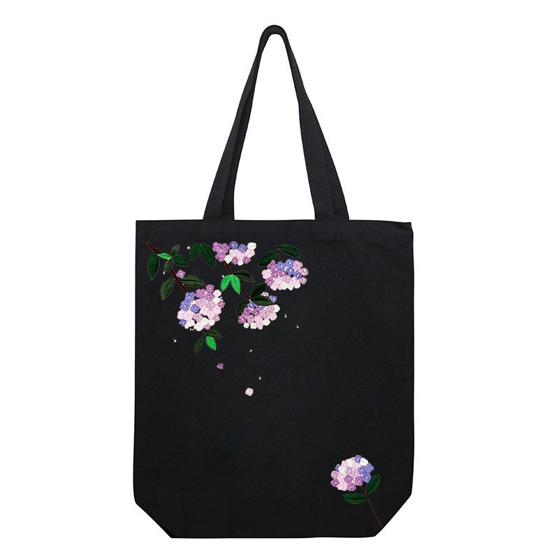 Hecho a mano DIY cinta bordada bolsa de lona Lu bordado solo hombro bolso tridimensional bordado flor lienzo mujer bolsa grande