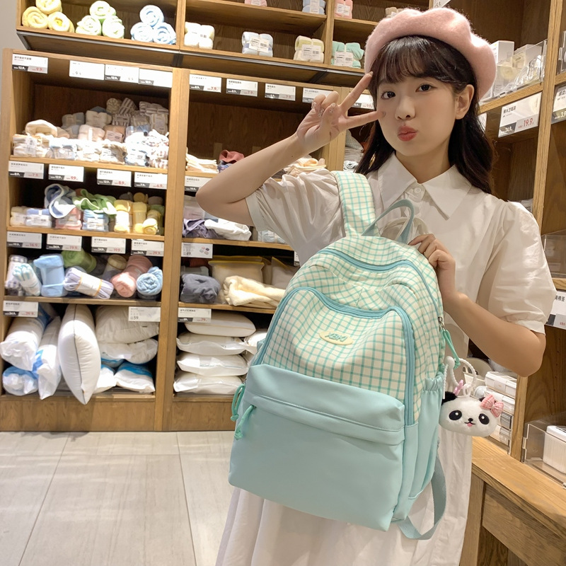 El nuevo bolso de hombro de color de choque de celosías pequeñas de varios bolsillos requiere mochilas escolares dulces y de gran capacidad, mochilas de computadora estudiantiles