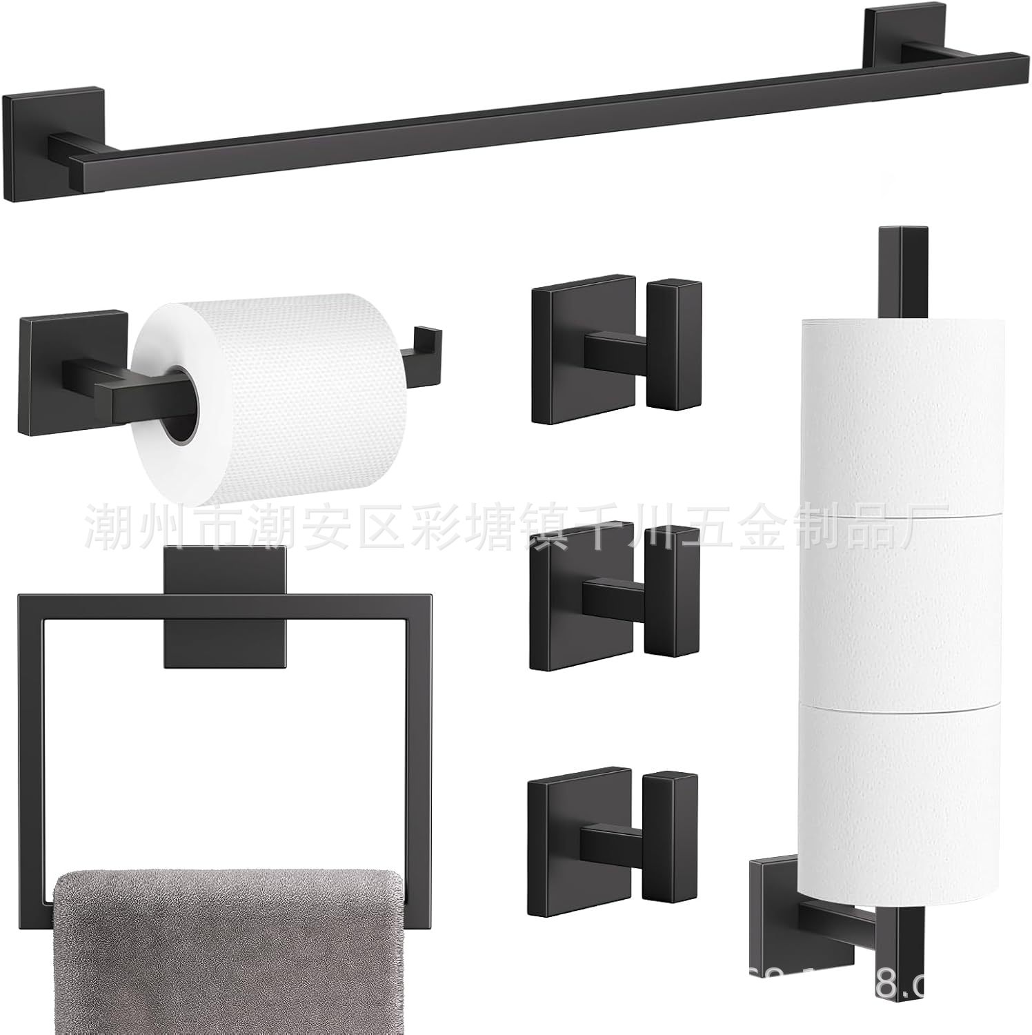 Cross-Border Stainless Steel Towel Rack Bathroom Wall-Mounted Black High-End Towel Rack Bathroom Storage Rack Towel Bar